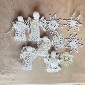 Vtg‎ Crochet Angel Stars Snowflake Handmade Starched Decor Ornaments Christmas